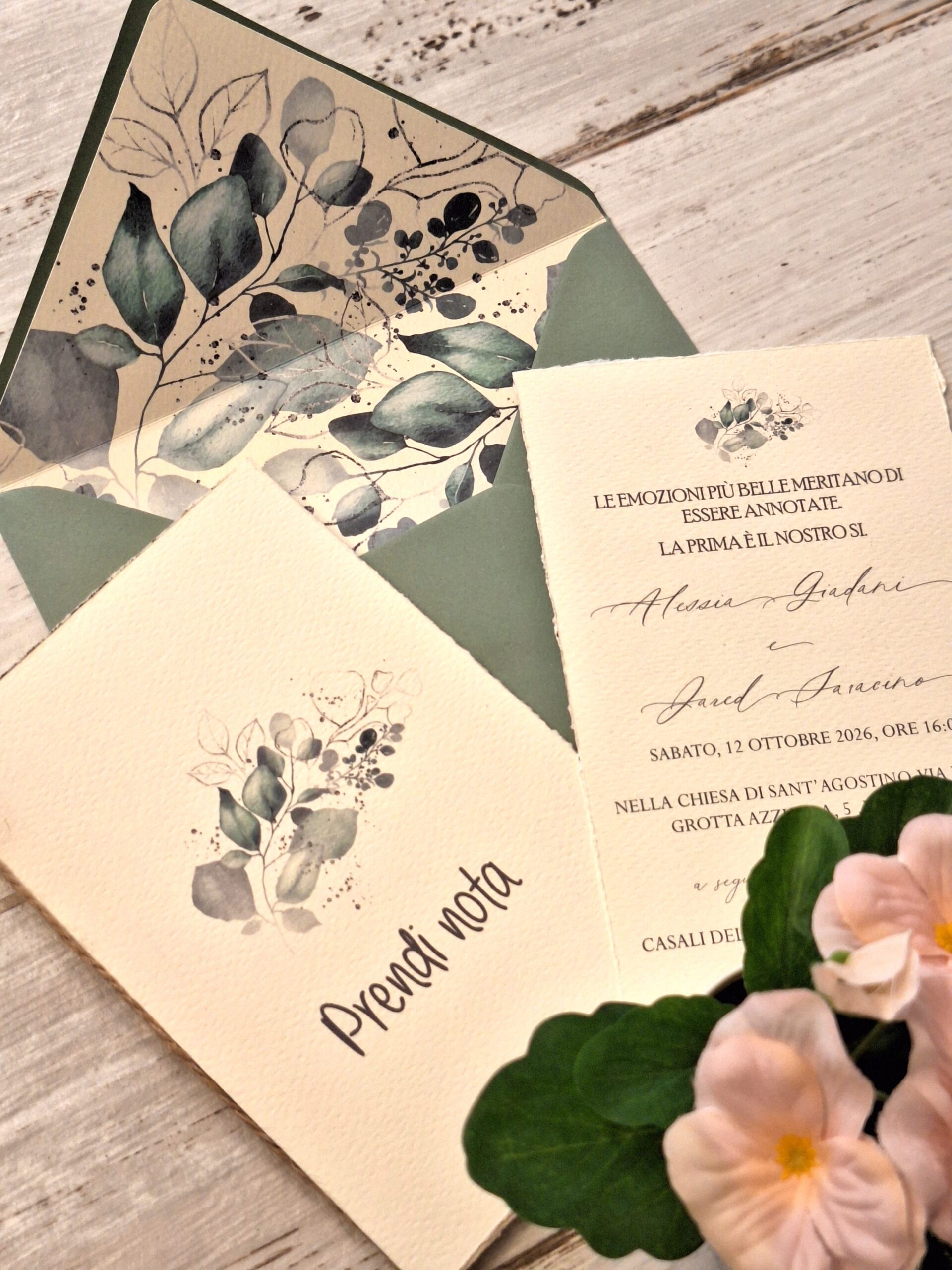 Partecipazioni shabby chic coordinate realizzate con il Metodo Tres Chic